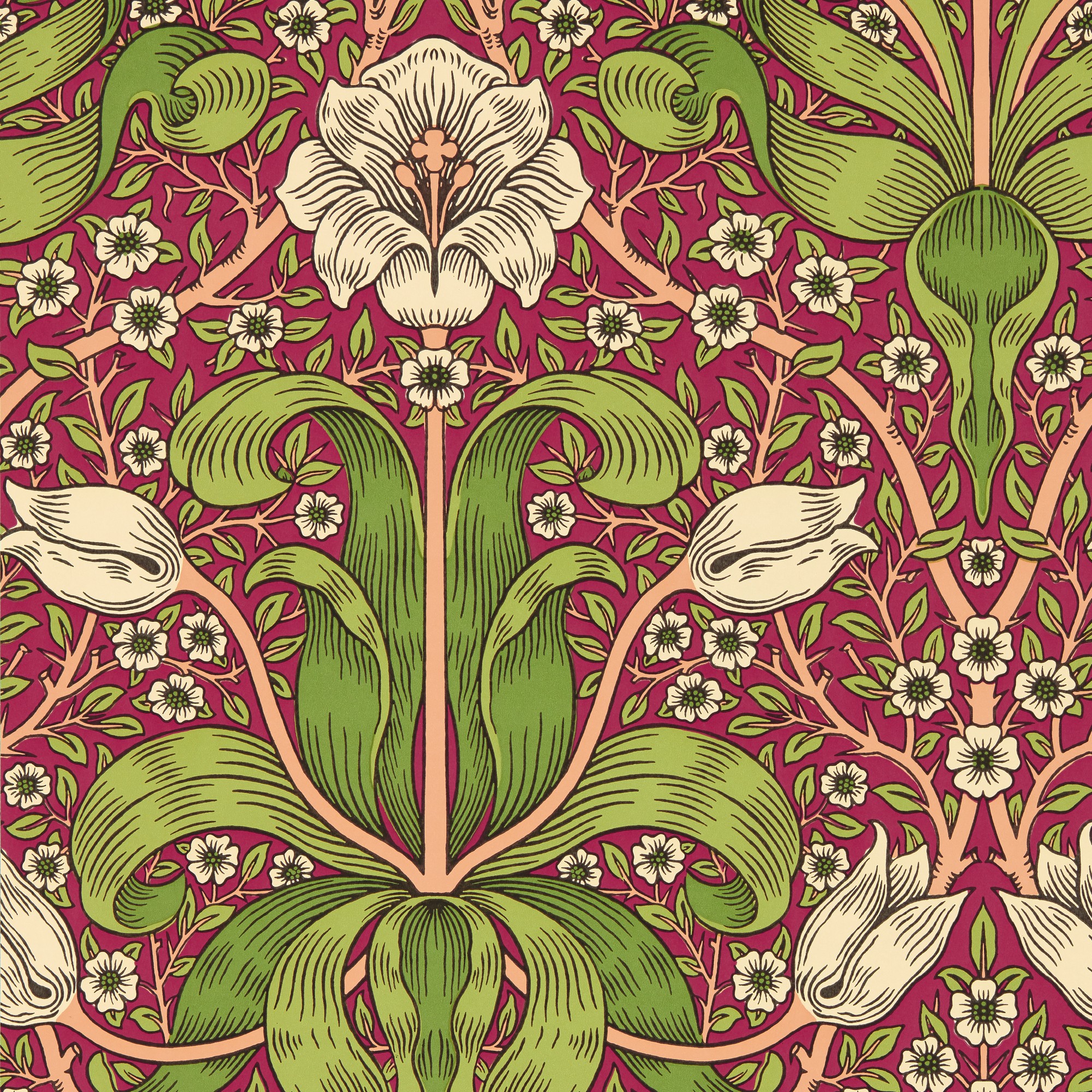 Spring Thicket Wallpaper 217337 By Morris Co In Maraschino Cherry